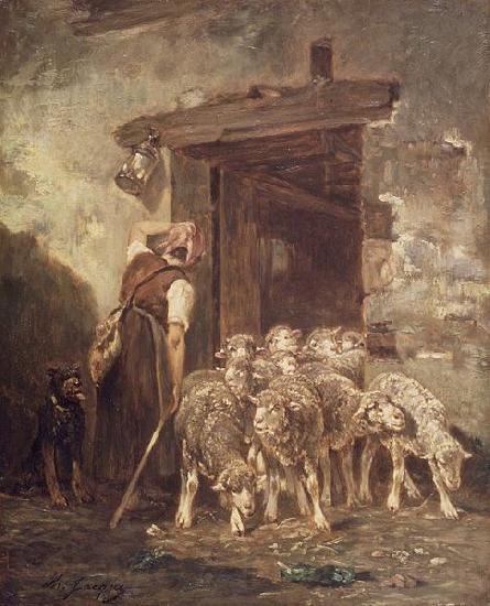 Charles Jacque Leaving the Sheep Pen France oil painting art